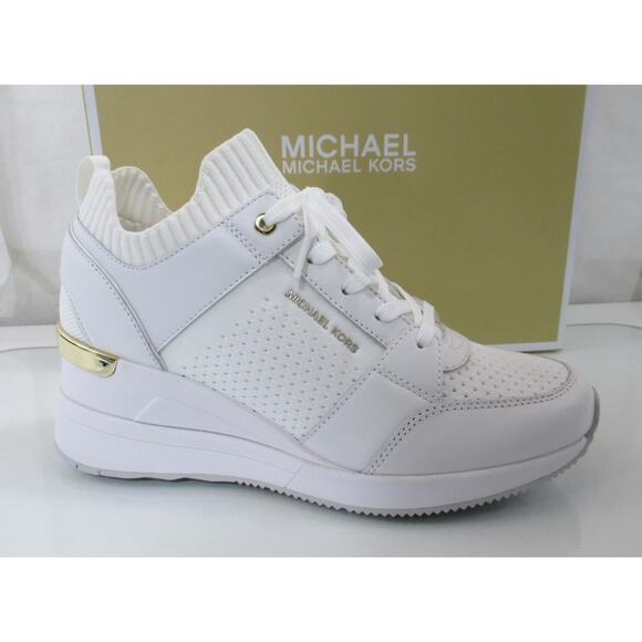 Michael Kors Georgie Knit Trainer Wedge Sneakers MK Logo Optic White Size 9.5 - Picture 2 of 8